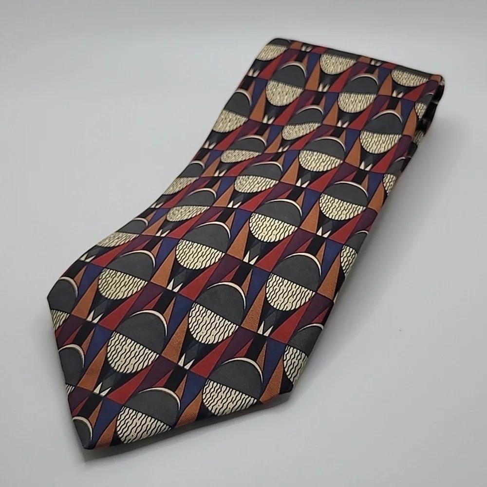 Jos. A. Bank 100% Silk Hunter Green Blue Brown Geometric Men's Tie